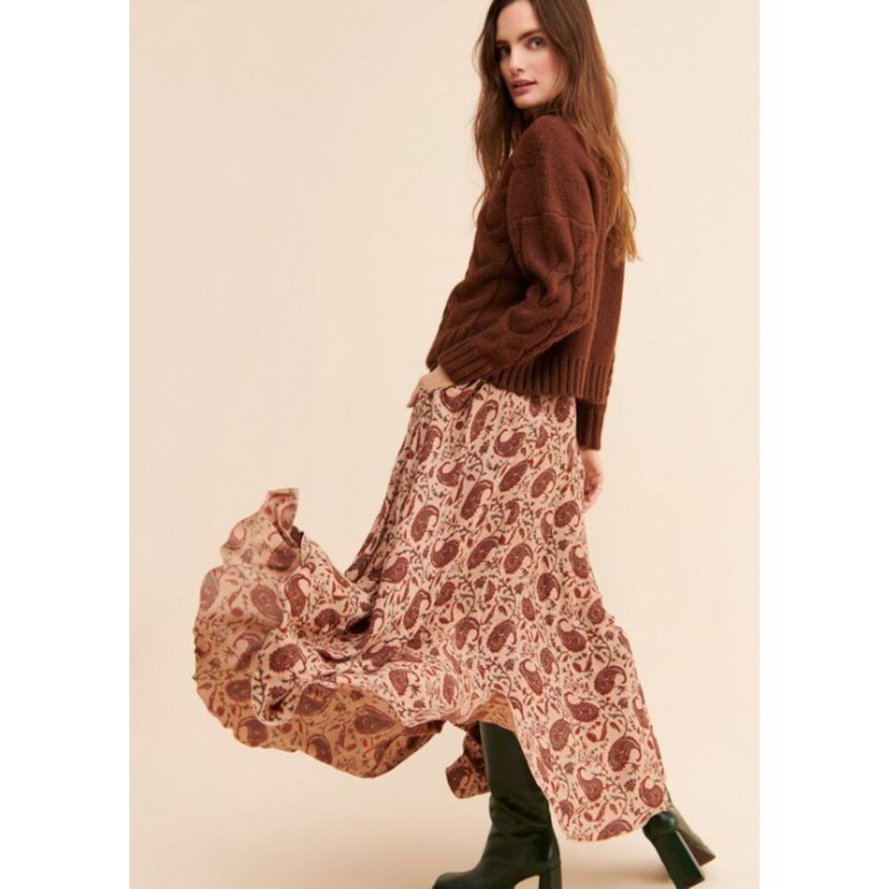Lusana Vera Skirt Brown Red Paisley Pattern Size L Anthropologie - Picture 4 of 9